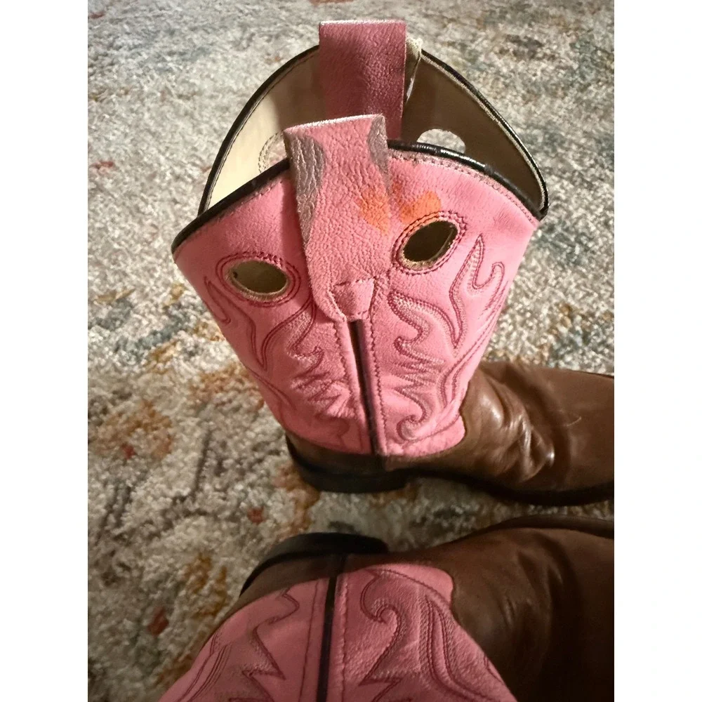 Old West Kids Brown Pink Leather Western Cowboy Boots Western Size 13 D